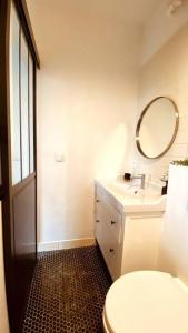 y baño con aseo, lavabo y espejo. en Appartement 2 pièces à quelques minutes de Paris en Le Pré-Saint-Gervais