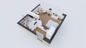 a rendering of a bedroom and a living room at Historic Center Brno Apartment in Brno