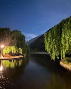 - Vistas al lago por la noche en Glamping Miraflores, en Vicuña