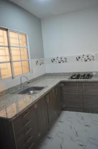 cocina con fregadero y encimera en Apartamento Amueblado Mi Casa Caribe, Santo Domingo a 5 minutos del Aeropuerto Internacional de las Americas, en Santo Domingo