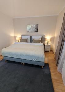 Postel nebo postele na pokoji v ubytování FeWo Goldstück mit privatem SPA und Whirlpool