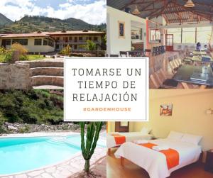 a collage of photos of a house and a pool at Hotel Garden House Huerta in Limatambo