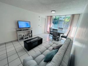 sala de estar con sofá y TV de pantalla plana en Hermoso departamento en Coyoacán, en Ciudad de México