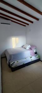 1 dormitorio con 1 cama en una habitación blanca en Apartasol en Santa Fe de Antioquia Apartment, en Santa Fe de Antioquia