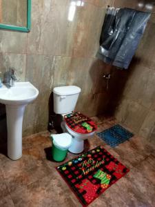 a bathroom with a toilet and a sink at Cabaña Cunco parcela in Cunco
