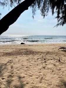 Mumsa Beach Resort & Restaurant في بانهوايْ يانغْ: شاطئ رملي مع شجرة و المحيط