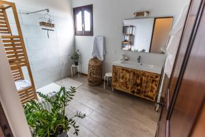 a bathroom with a sink and a mirror at Magnifique villa créole VILLA TI BOUT BOIS avec cheminée au tevelave in Les Avirons +76 photos