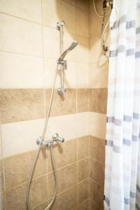 a shower with a hose in a bathroom at Apartment of Közraktár in Budapest