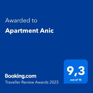 Certifikat, nagrada, logo ili neki drugi dokument izložen u objektu Apartment Anic