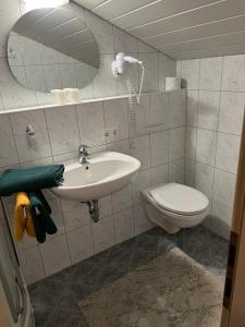 a bathroom with a sink and a toilet at Gasthaus Schaupp in Kollnburg