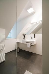 een badkamer met een wastafel en een glazen wand bij Hotel Landgasthof Zur Post in Mengkofen