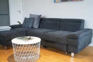 um sofá e uma mesa de centro numa sala de estar em Prime Park Family Deluxe Apartment Aschaffenburg em Aschaffenburg