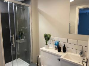 キングズ・リンにあるMaple House - 2 Bed House with free parking in town by ShortStays4Uのシャワーと洗面台付きのバスルーム +4枚の写真