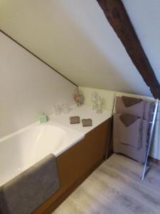 ein Badezimmer mit einem Waschbecken und einer Badewanne in der Unterkunft La Menardière L'appart' in Corseul