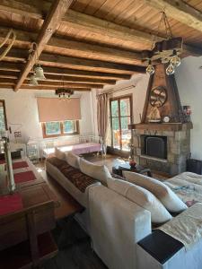 ein Wohnzimmer mit einem Sofa und einem Kamin in der Unterkunft Arachova Luxury Chalet in Arachova