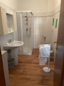 a bathroom with a shower and a sink and a toilet at Casa Zanoni in Nago-Torbole
