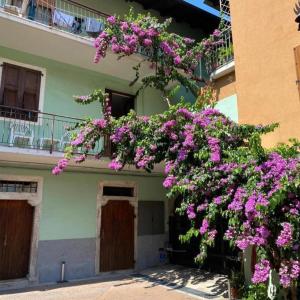 a building with purple flowers on the side of it at Casa Zanoni in Nago-Torbole