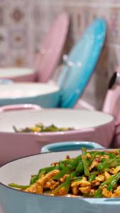 a plate of food sitting on a table at TRUE Go hotel in Chengdu