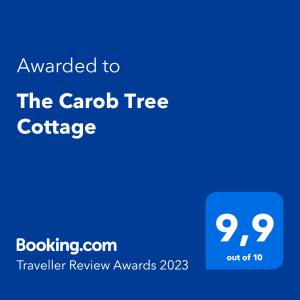 Πιστοποιητικό, βραβείο, πινακίδα ή έγγραφο που προβάλλεται στο The Carob Tree Cottage