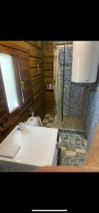 a bathroom with a toilet and a shower at Drulenu sodyba 