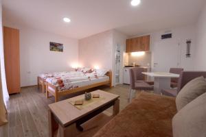 una camera d'albergo con un letto e un soggiorno di Apartmani Rvović a Nova Varoš