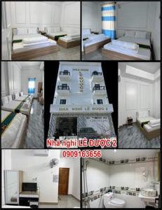a collage of four pictures of beds in a room at NHÀ NGHỈ LÊ ĐƯỢC 2 in Ha Tien