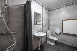 a bathroom with a sink and a toilet at Östersunds Camping in Östersund