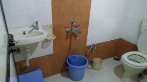 a small bathroom with a sink and a toilet at Krishna Niwas in Mahabaleshwar