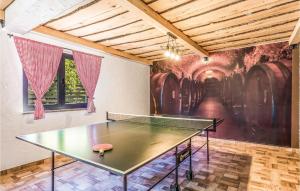 eine Tischtennisplatte in einem Zimmer mit Wandgemälde in der Unterkunft Stunning Home In Matulji With Wifi, Outdoor Swimming Pool And Jacuzzi in Matulji