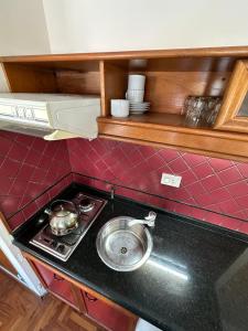 a kitchen counter with a stove and a sink at Apart Hotel Bari in Cordoba