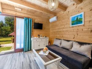 a living room with a couch and a tv at Apartments Plitvice forest in Korenica