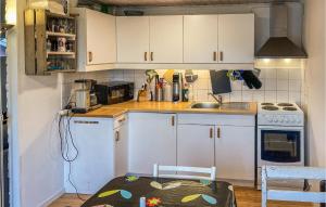 eine kleine Küche mit weißen Schränken und einem Waschbecken in der Unterkunft Nice Home In Tyringe With House A Panoramic View in Tyringe