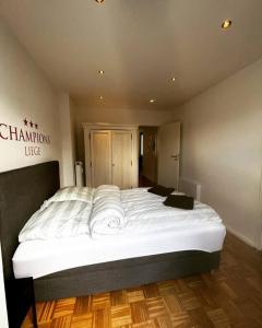 een slaapkamer met een groot wit bed in een kamer bij EXKLUSIVE Wohnung mitten im schönsten Viertel in Bremen