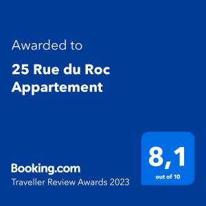 a blue sign that reads awarded to du rocc replacement at 25 Rue du Roc Appartement in Bagnols-sur-Cèze