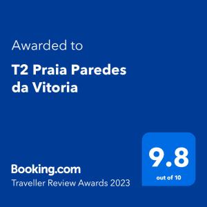 T2 Praia Paredes da Vitoria tesisinde sergilenen bir sertifika, ödül, işaret veya başka bir belge