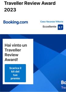 Certifikát, ocenenie alebo iný dokument vystavený v ubytovaní Casa Vittoria