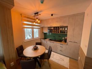 a kitchen with a table and chairs and a sink at Vila Jahor Superior Apartman 16 “Minja” in Jahorina