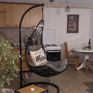 una sedia a dondolo nera in soggiorno di Apartman Popović - Vila Gorštak a Divčibare