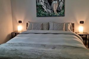 a bedroom with a large bed with two lamps at Apartments via Roma in Rovereto