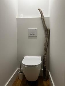 biała toaleta w łazience z gałęzią na ścianie w obiekcie Luxe et Charme - Le Carré Saint-Silain - Meublé de tourisme 3 étoiles w mieście Périgueux