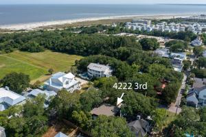an aerial view of a house with the beach in the background at Zen-N-Sea - 4222 Third St in Saint Simons Island