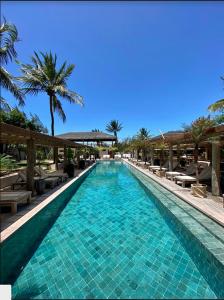 a large swimming pool with chairs and palm trees at Sempre Vivo in Pipa