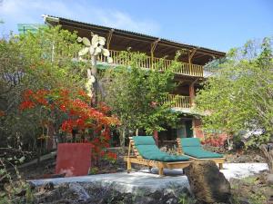 two chairs on a patio in front of a house at Galapagos Chalet in Puerto Ayora