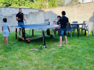 a group of people standing around a ping pong table at Petit paradis pour 2 personnes in Garges-lès-Gonesse