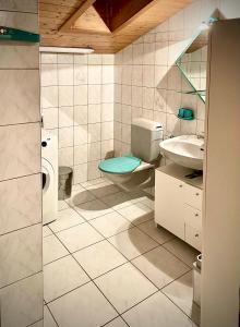 ein Bad mit einem WC und einem Waschbecken in der Unterkunft Haus Antares in Saas-Almagell