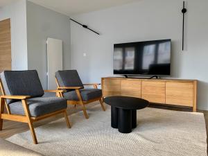 Televízia a/alebo spoločenská miestnosť v ubytovaní L'endroit idéal, confort et élégance + 33 fotografií
