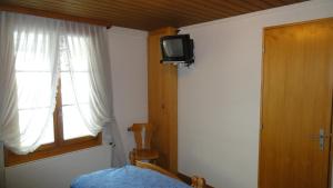 um quarto com uma cama e uma televisão na parede em Landgasthof-Hotel Adler em Langnau
