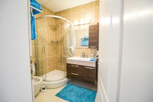 a bathroom with a shower and a toilet and a sink at Vila Palas in Vrnjačka Banja