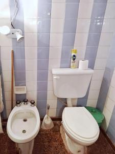 La salle de bains est pourvue de toilettes et d'un bidet. dans l'établissement La nona - Departamento, à Godoy Cruz