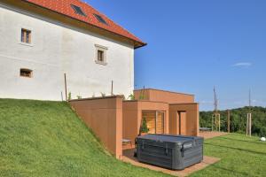 a large black appliance sitting in a yard next to a house at Hisa 1624 - Adults Only in Zgornja Kungota